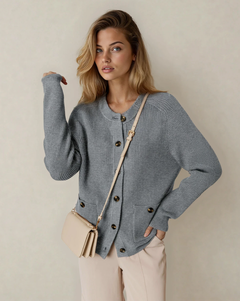 Quinn Chunky Buttoned Front Round Neck Cardigan Sweater | Dropship