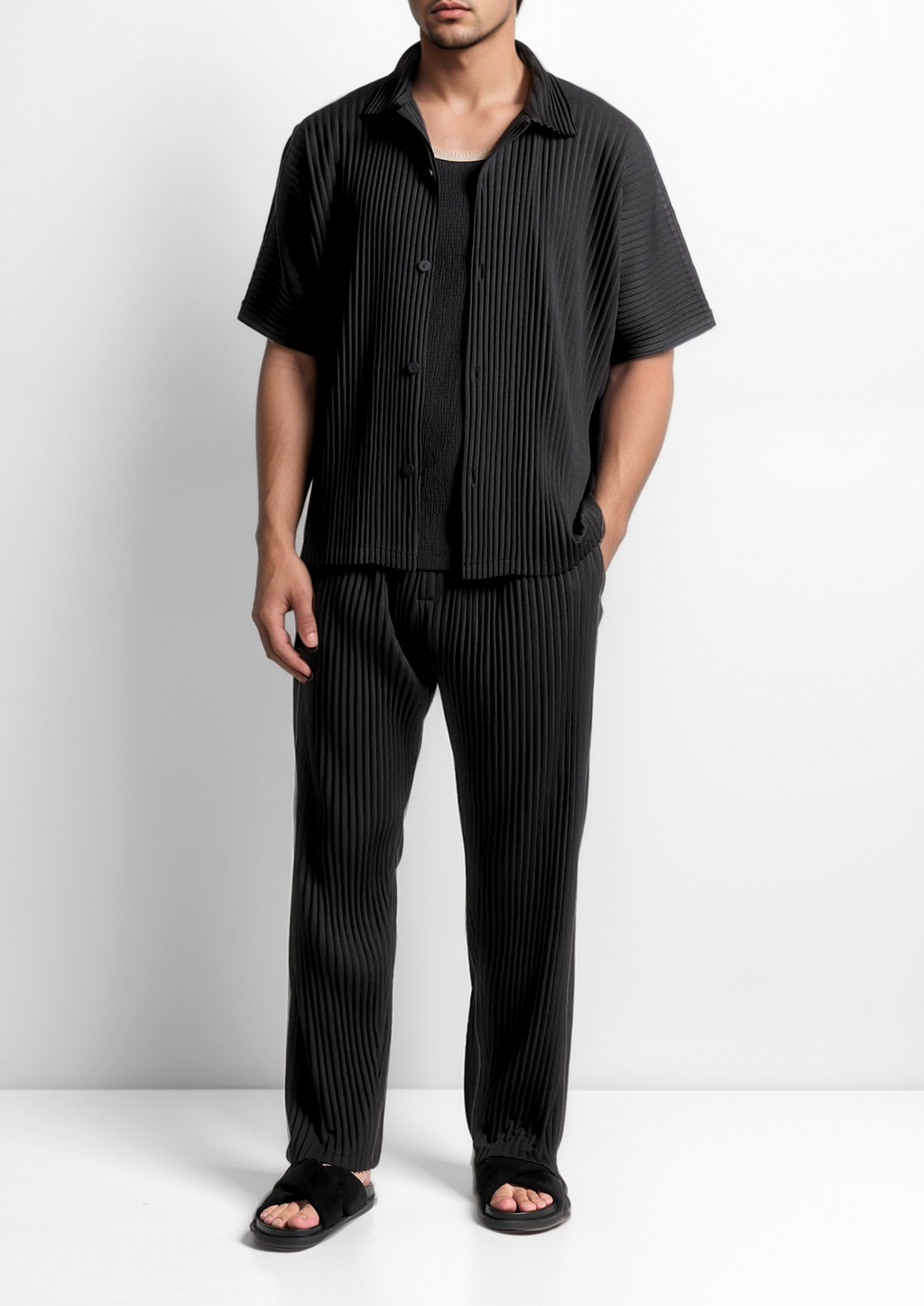 BLACK PLEATED SUMMER SET
