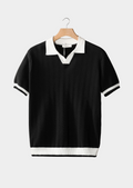 BLACK CONTRAST TEXTURED POLO
