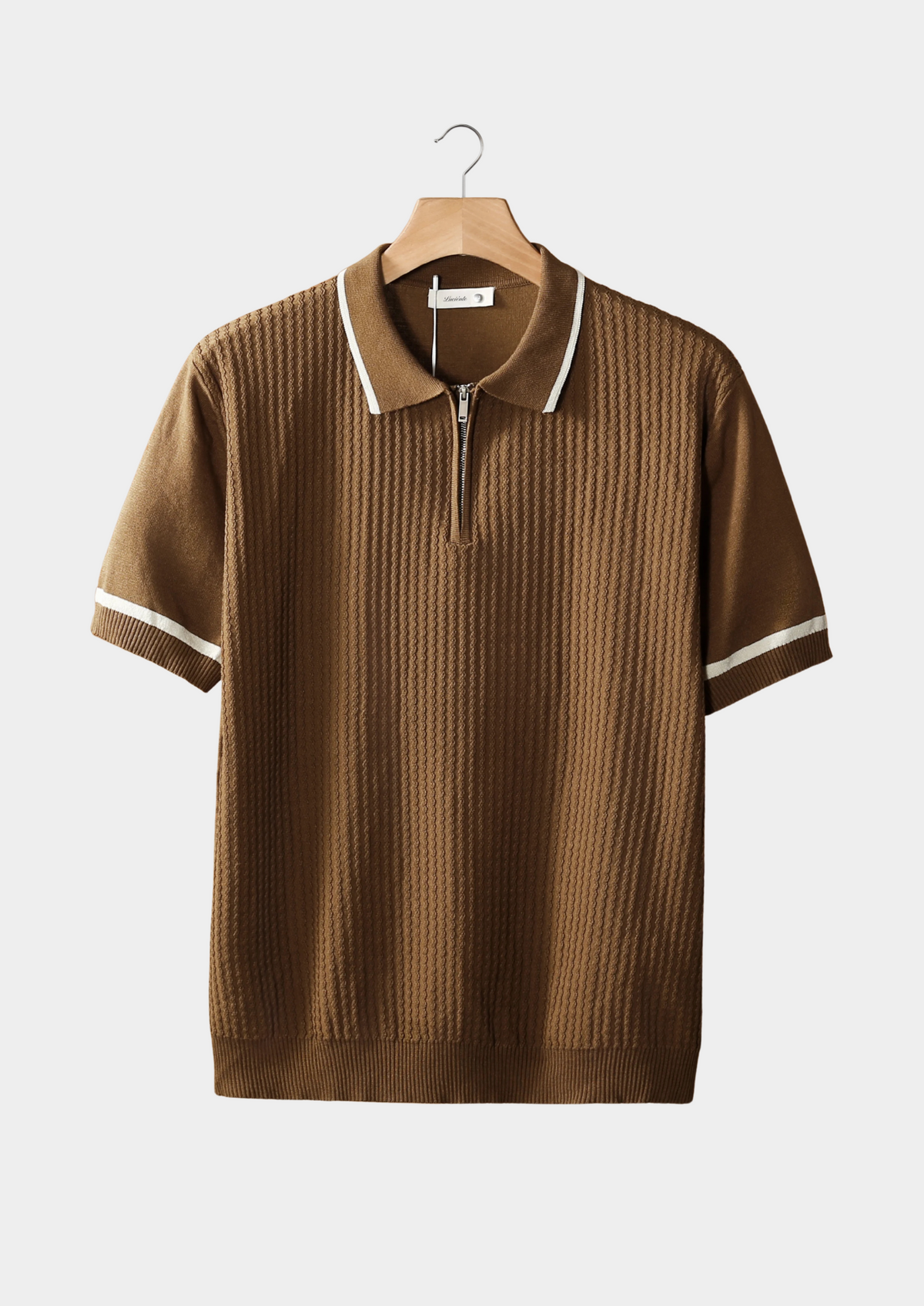CARAMEL CONTRAST TRIM ZIPPER POLO